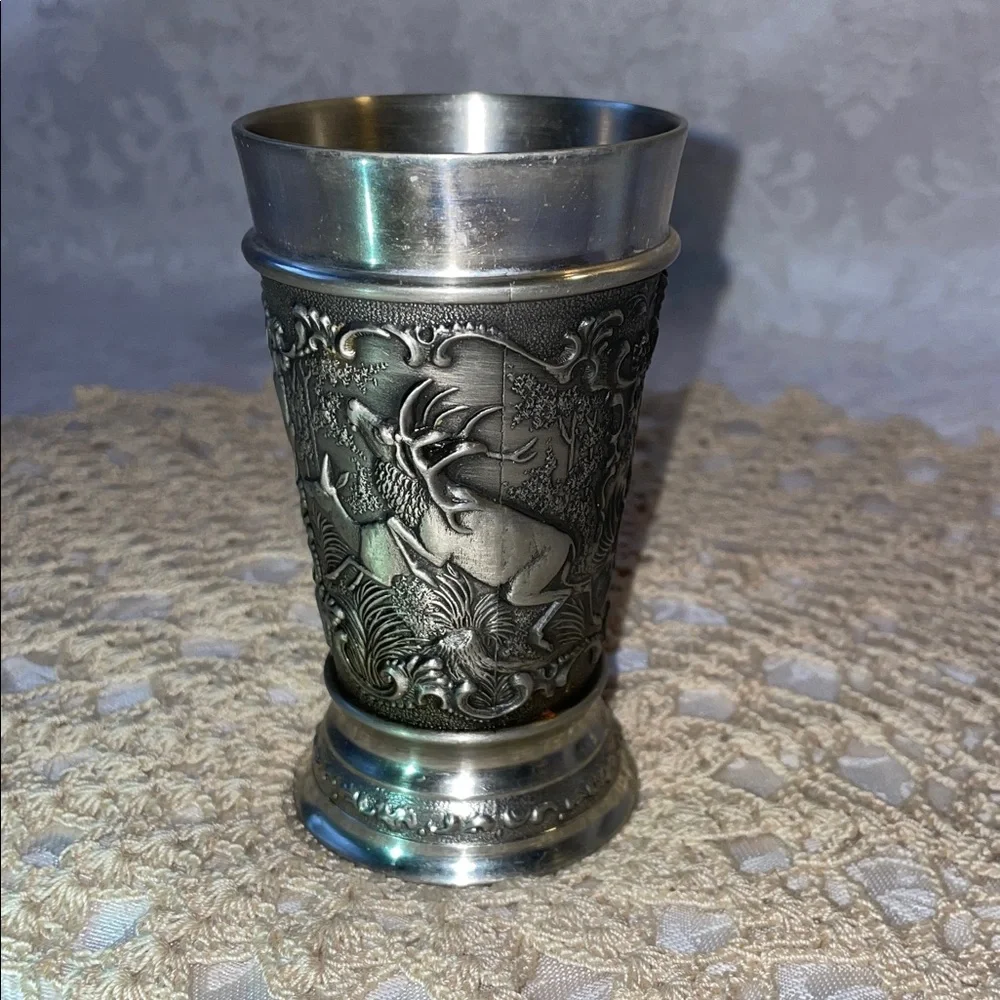 Vintage German 95% Pewter shot glass.  Intricately Designed. - Picture 3 of 6